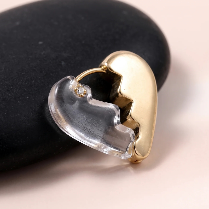Close-up detail of Clear Acrylic Broken Heart Hoop Earrings