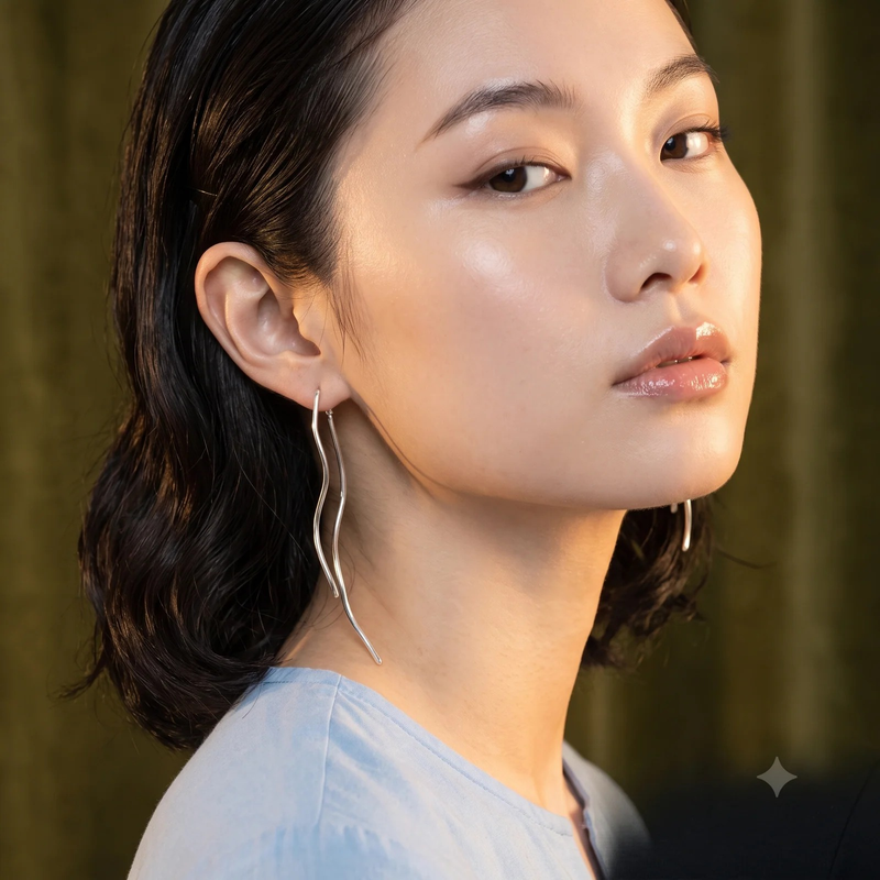 Side profile on ear: Resin & Gold Organic Layered Drop Earrings