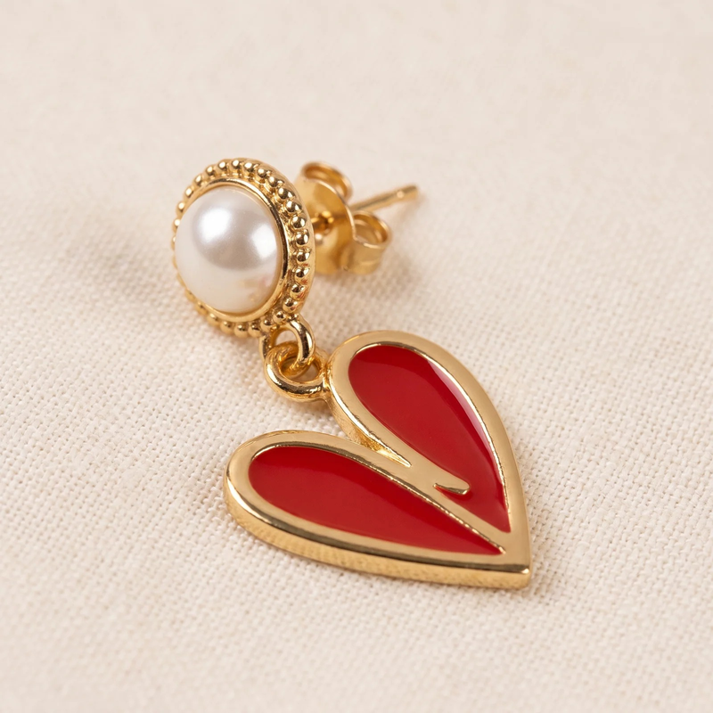 Close-up detail of Gold Heart Earrings
