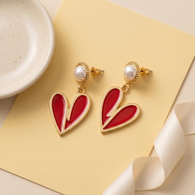 Flat lay of Gold Heart Earrings