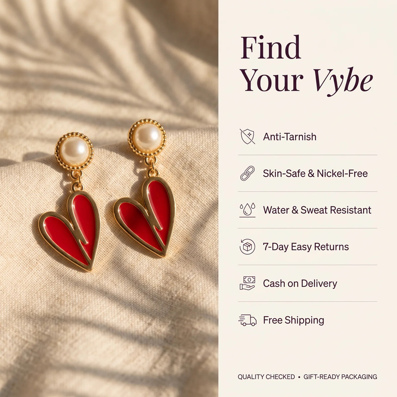 Features and promises: Gold Heart Earrings