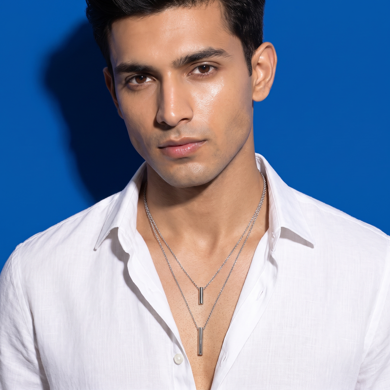 Model wearing Double-Layer Bar Pendant Necklace