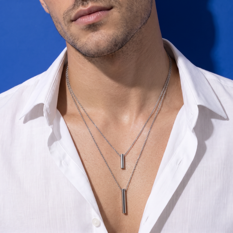 Worn on neckline: Double-Layer Bar Pendant Necklace