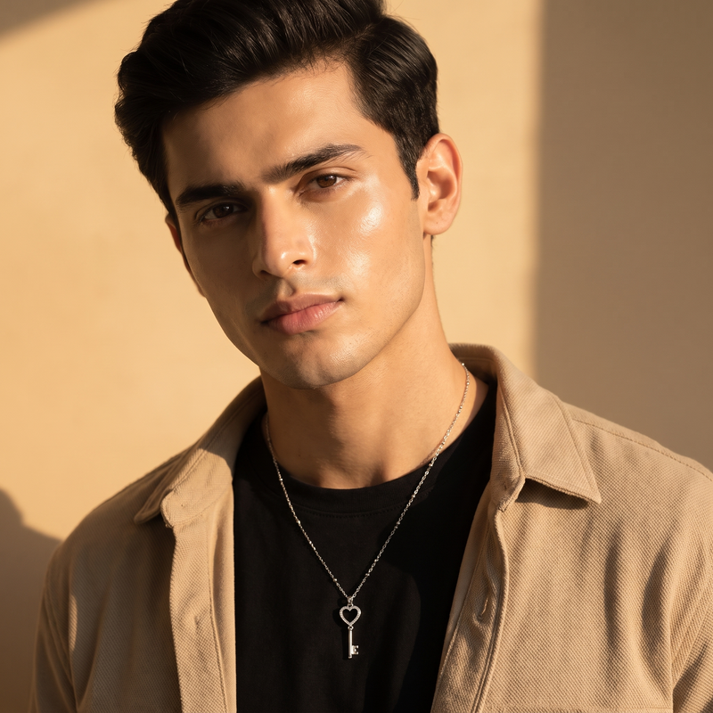 Model wearing Heart & Key Pendant Necklace