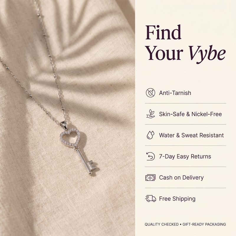 Features and promises: Heart & Key Pendant Necklace