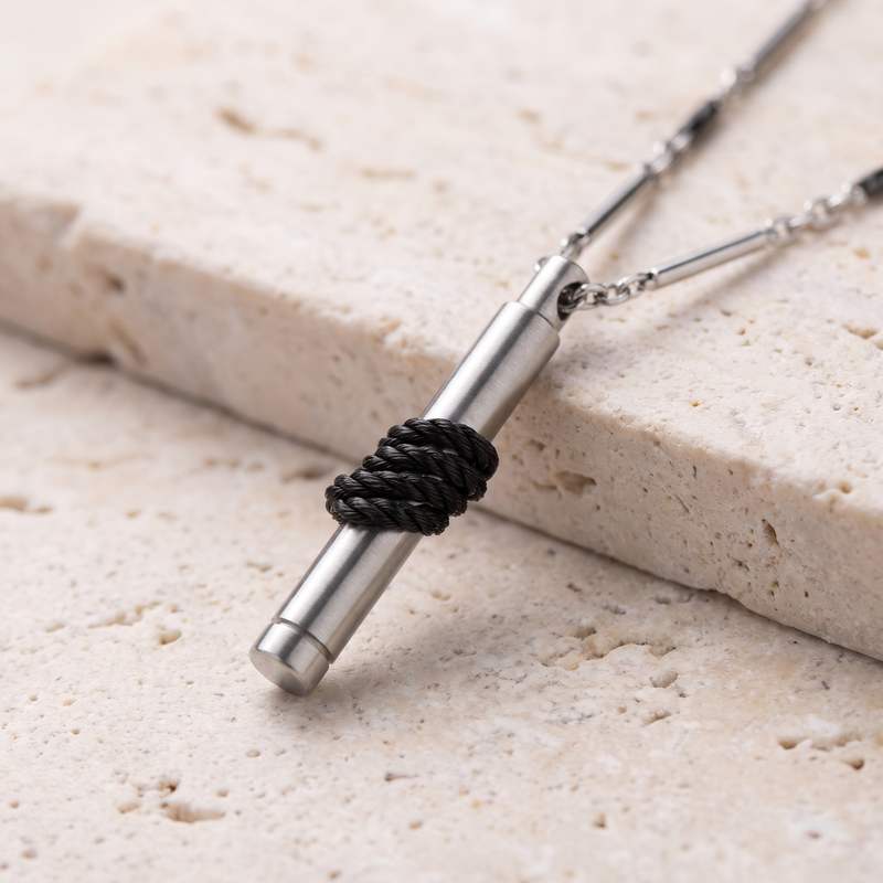 Close-up detail of Twisted Bullet Pendant Necklace