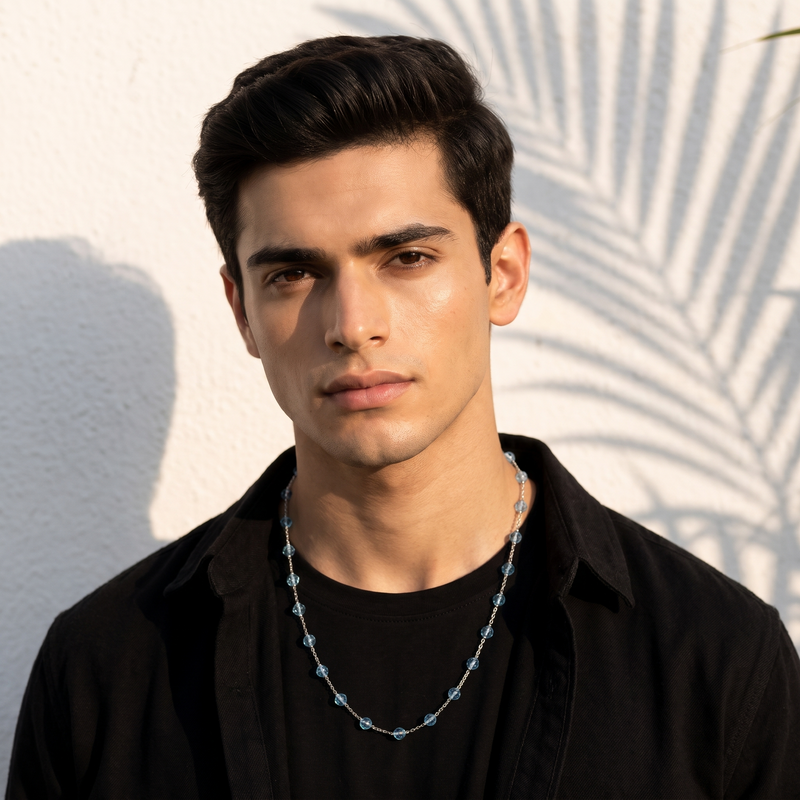 Model wearing Blue Crystal Beaded Necklace