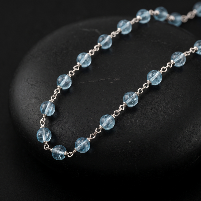 Close-up detail of Blue Crystal Beaded Necklace