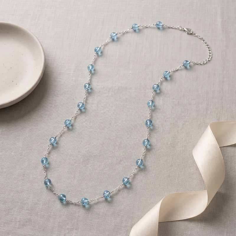 Flat lay of Blue Crystal Beaded Necklace