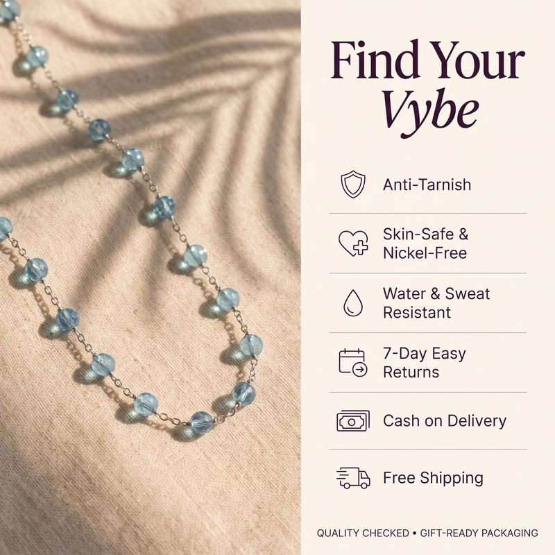 Features and promises: Blue Crystal Beaded Necklace