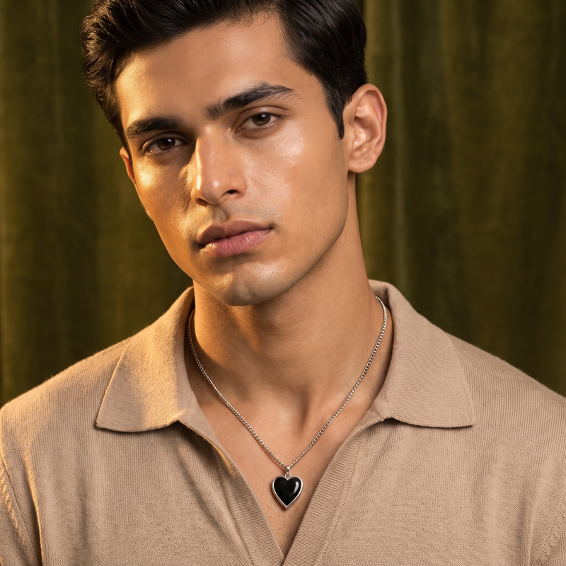 Model wearing Black Heart Pendant Chain