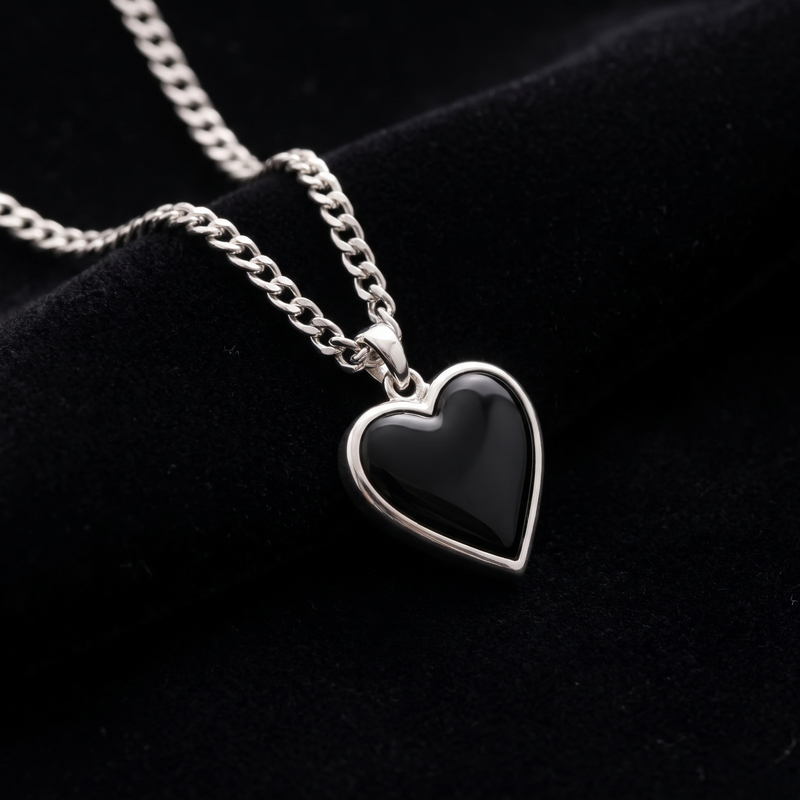 Close-up detail of Black Heart Pendant Chain