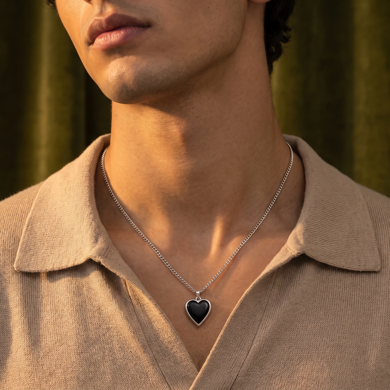 Worn on neckline: Black Heart Pendant Chain