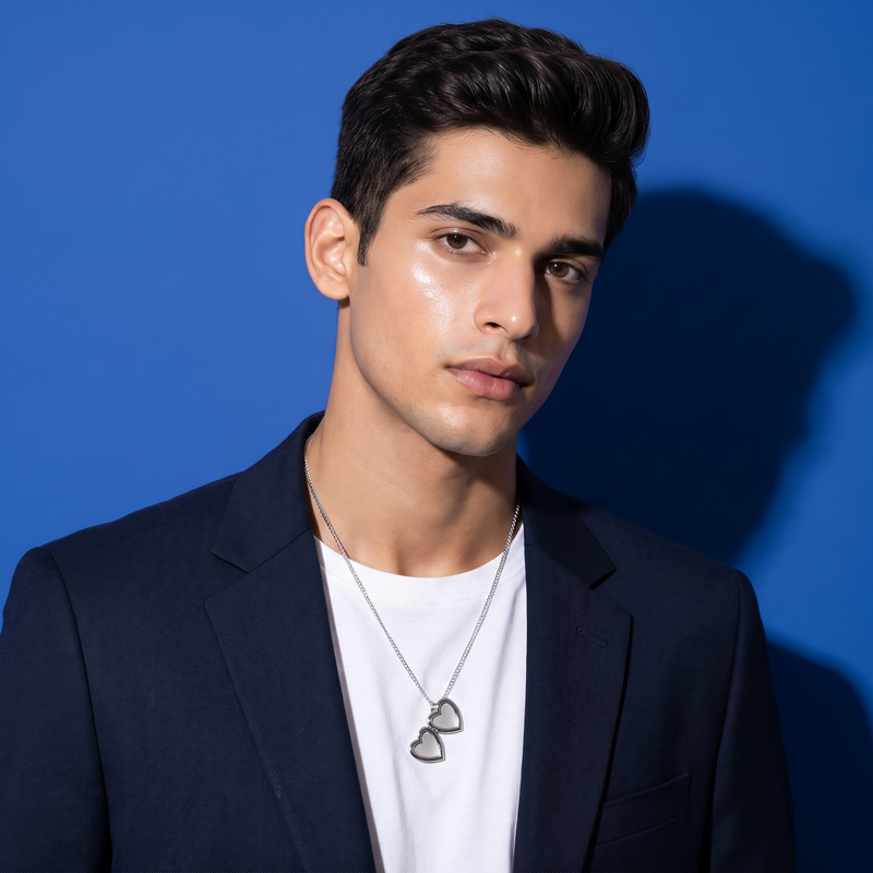 Model wearing Double Heart Pendant Chain