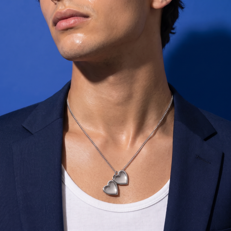 Worn on neckline: Double Heart Pendant Chain