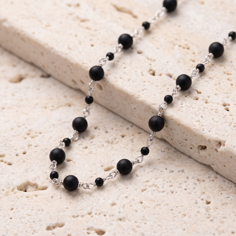 Close-up detail of Black Onyx Beaded Chain