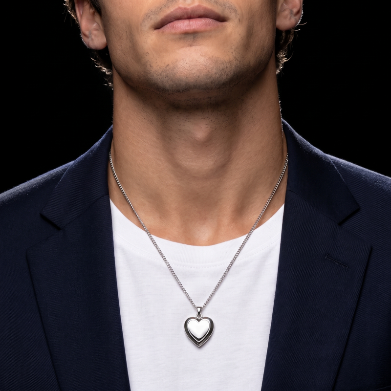 Worn on neckline: Silver Heart Pendant Chain