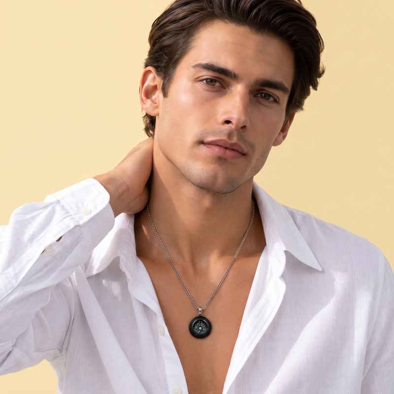 Model wearing Compass Pendant Chain