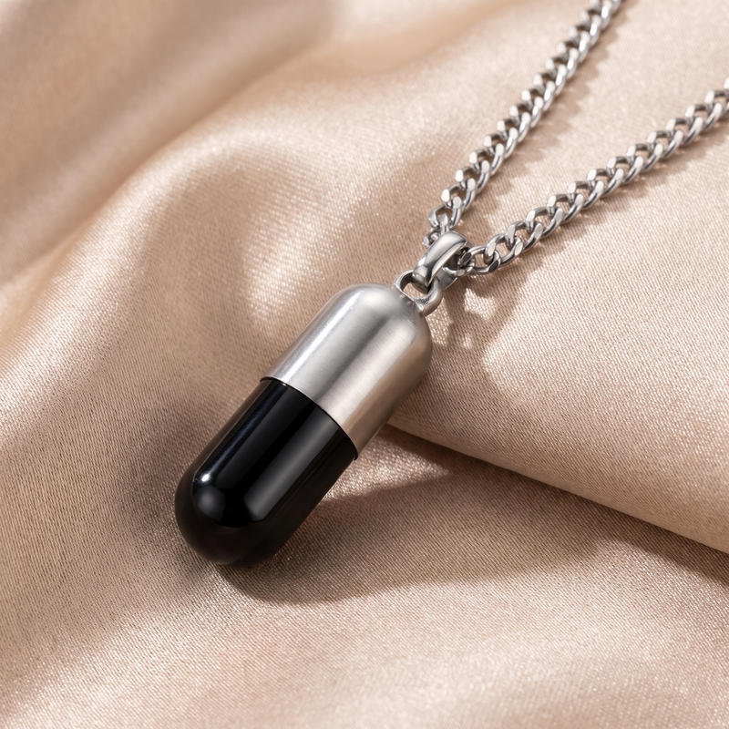 Close-up detail of Black Capsule Pendant Chain