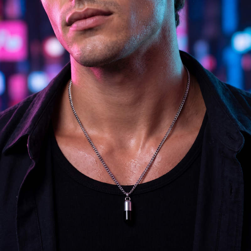 Worn on neckline: Black Capsule Pendant Chain