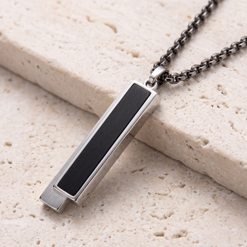 Close-up detail of Black Bar Pendant Chain