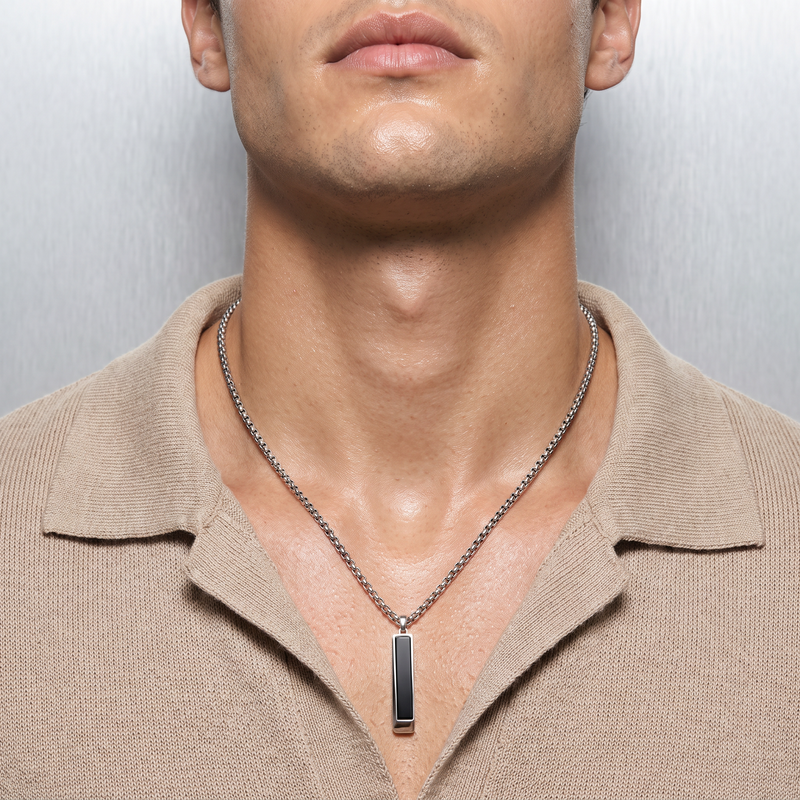 Worn on neckline: Black Bar Pendant Chain