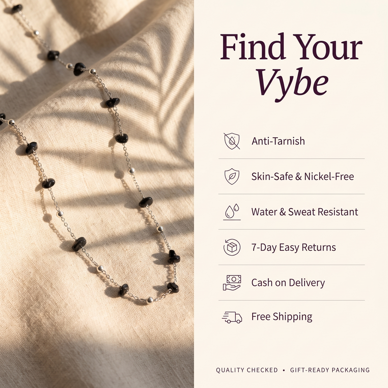 Features and promises: Black Stone Beaded Chain