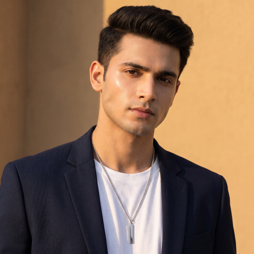 Model wearing Minimalist Silver Bar Pendant Chain