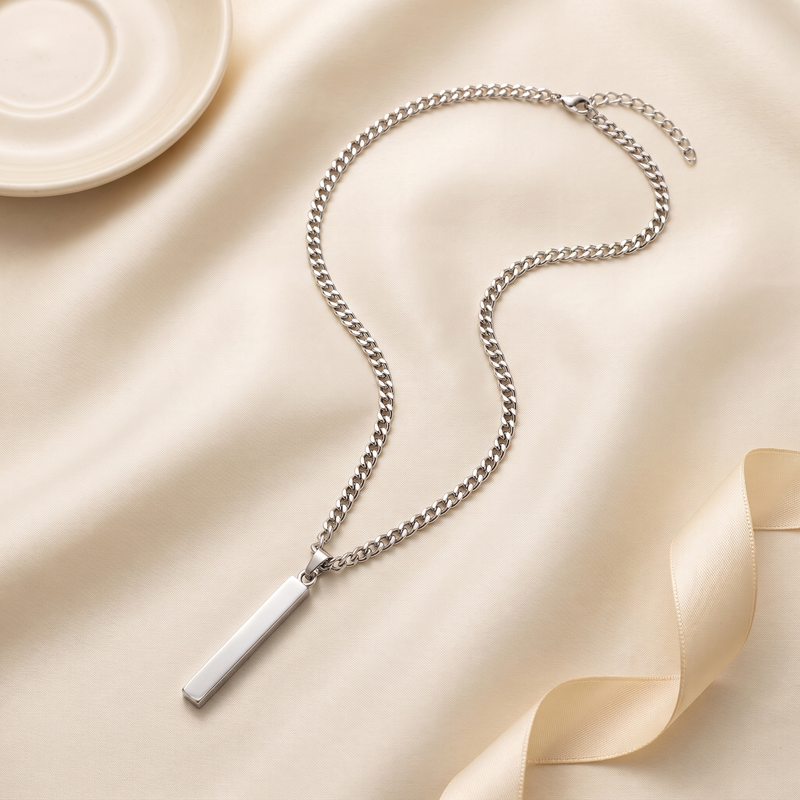 Flat lay of Minimalist Silver Bar Pendant Chain