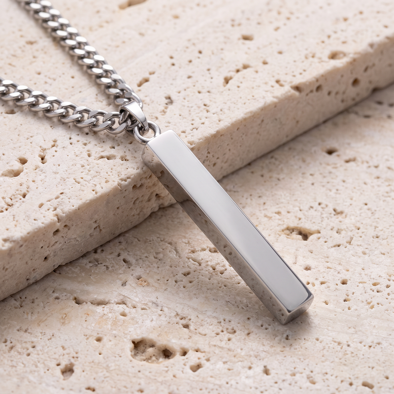 Close-up detail of Minimalist Silver Bar Pendant Chain