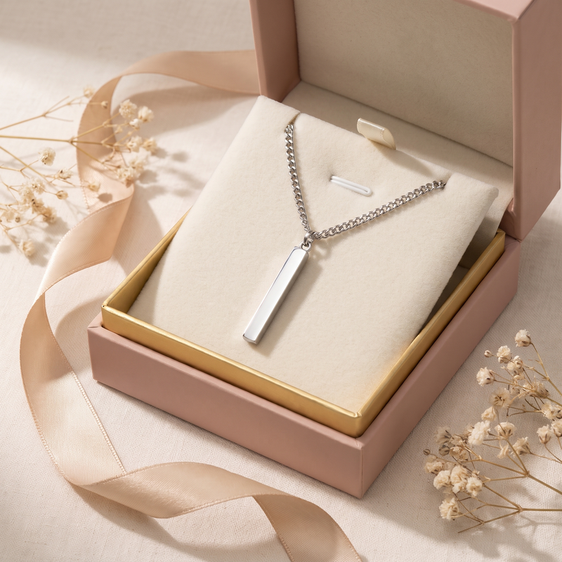 Gift box: Minimalist Silver Bar Pendant Chain