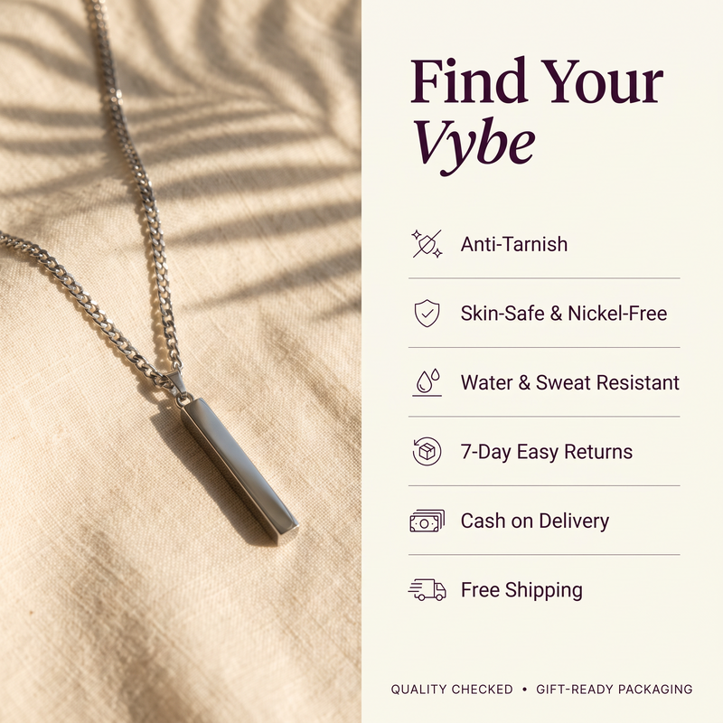 Features and promises: Minimalist Silver Bar Pendant Chain