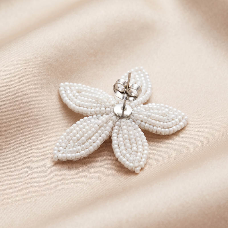 Close-up detail of Pearl Bloom Floral Earrings