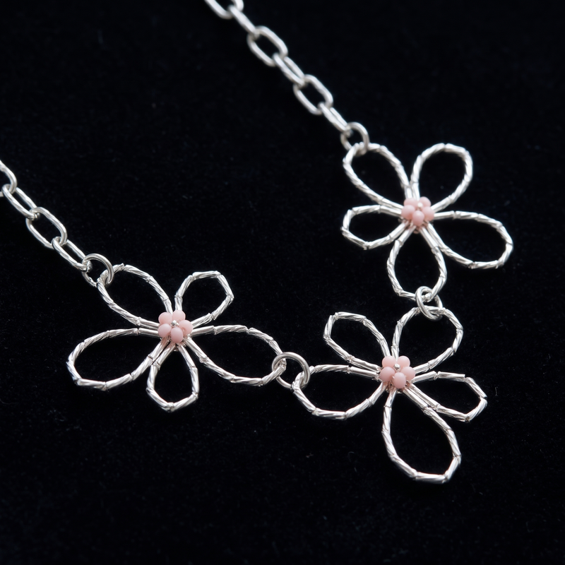 Close-up detail of Silver Wire Flower Necklace