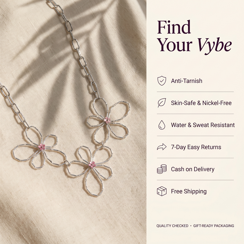Features and promises: Silver Wire Flower Necklace