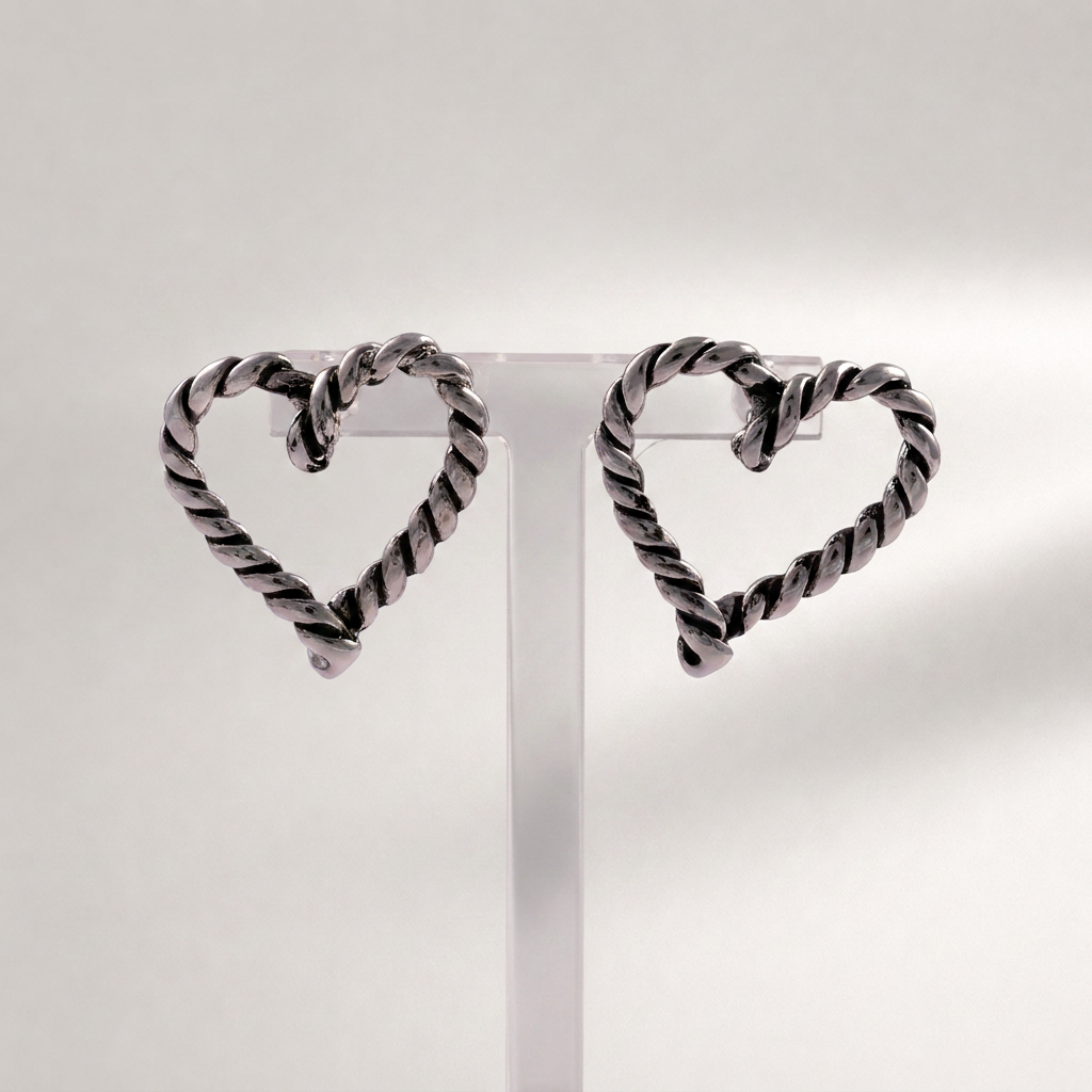 Silver Twisted Rope Heart Earrings | Vybe Global Store - Image 10