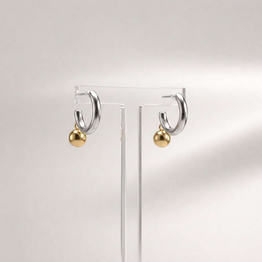 Two-Tone Ball Hoop Earrings