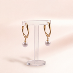 Twisted Gold Hoop Pearl Drop Earrings
