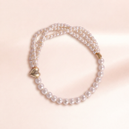 Twin Strand Pearl & Gold Heart Bracelet
