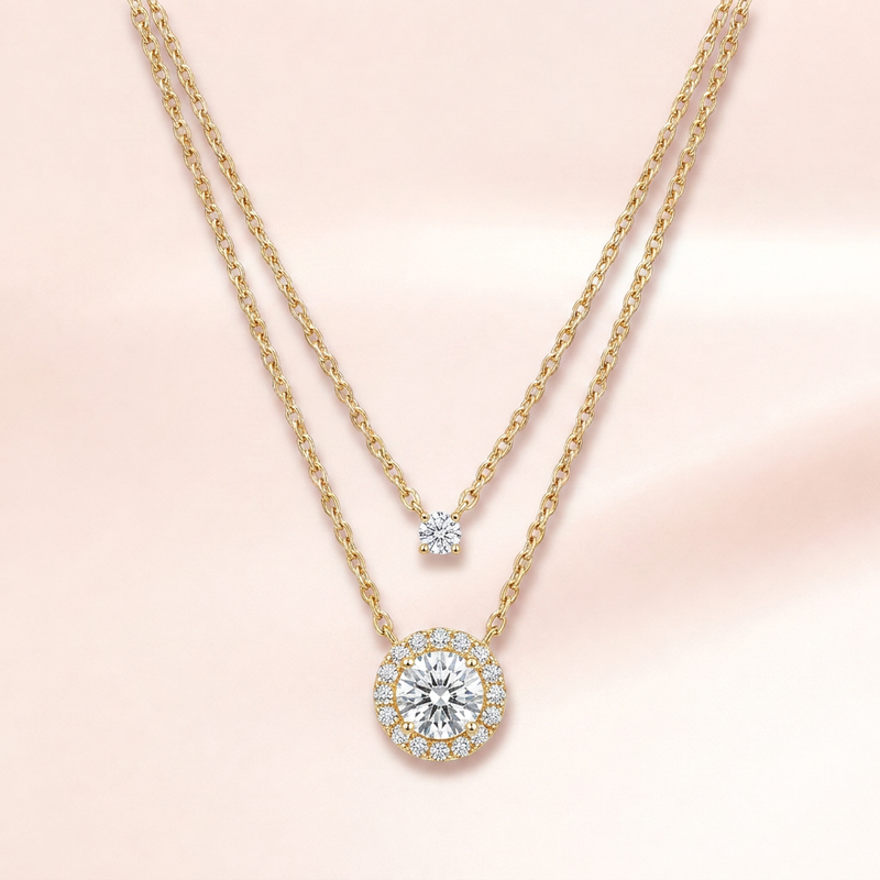 Layered Round Halo Necklace