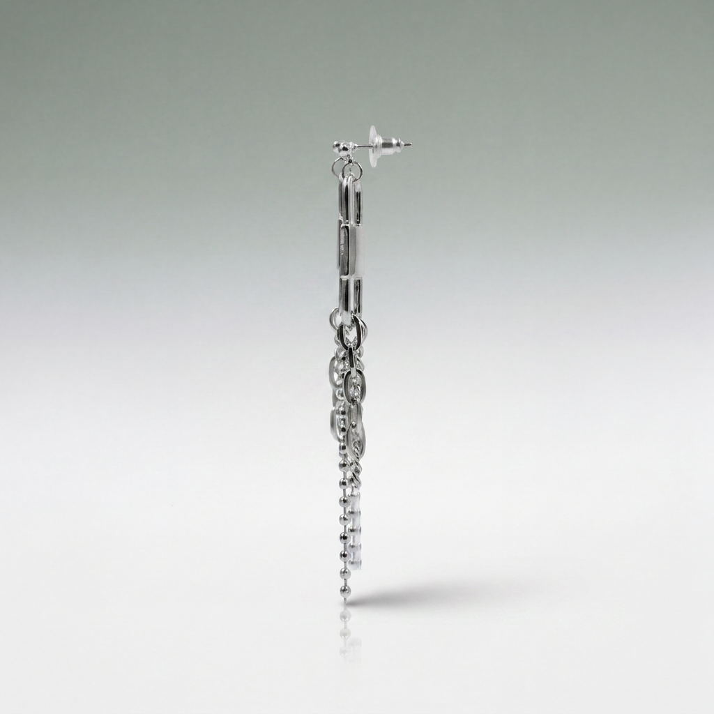 Silver Padlock Chain Cascade Earrings