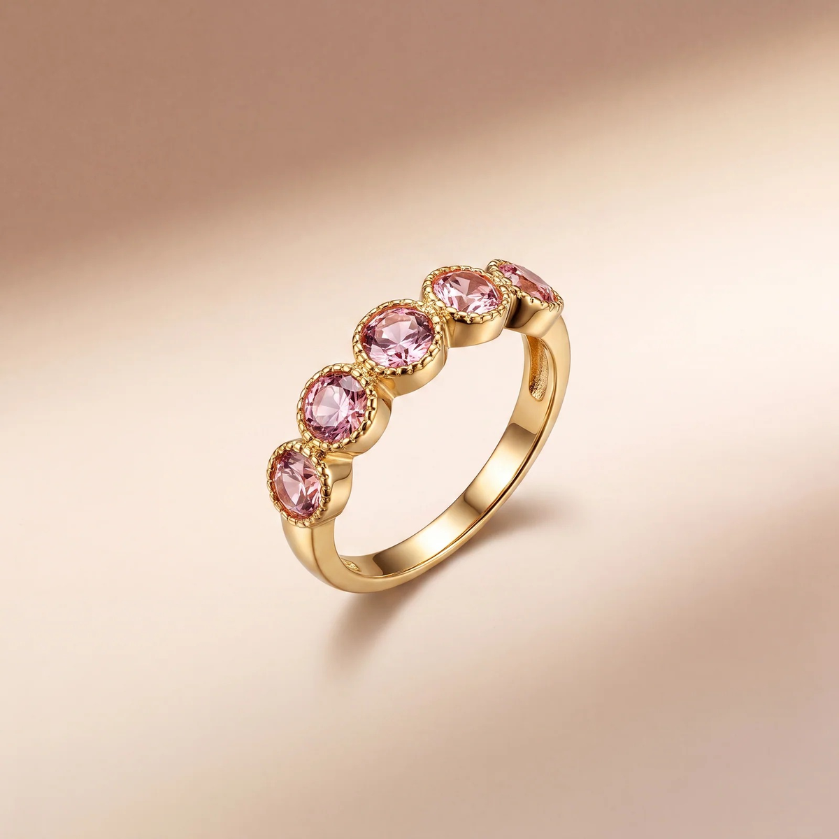 Peach Champagne Beaded Halo Five-Stone Ring | Vybe Global Store - Image 3