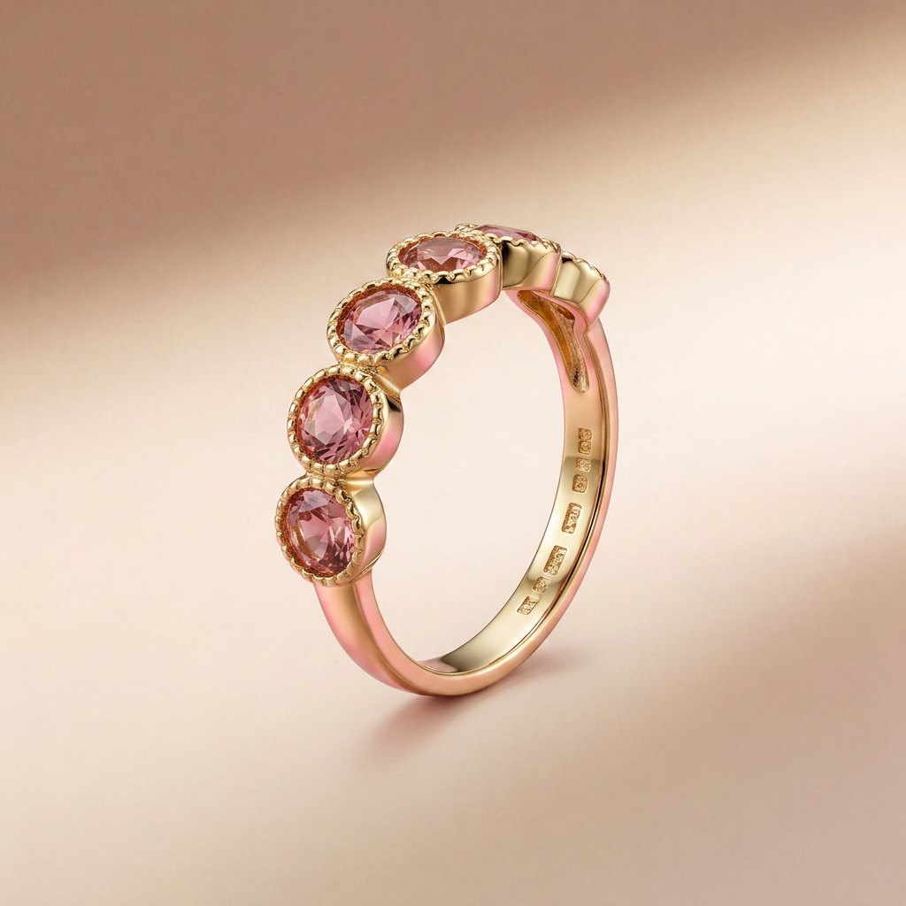 Peach Champagne Beaded Halo Five-Stone Ring | Vybe Global Store - Image 2
