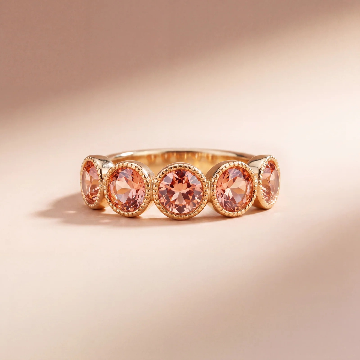 Peach Champagne Beaded Halo Five-Stone Ring | Vybe Global Store - Image 4