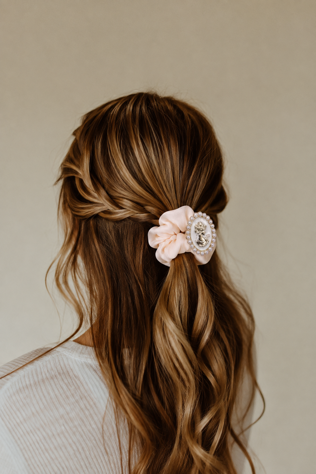 Vintage Cameo Fabric Scrunchie