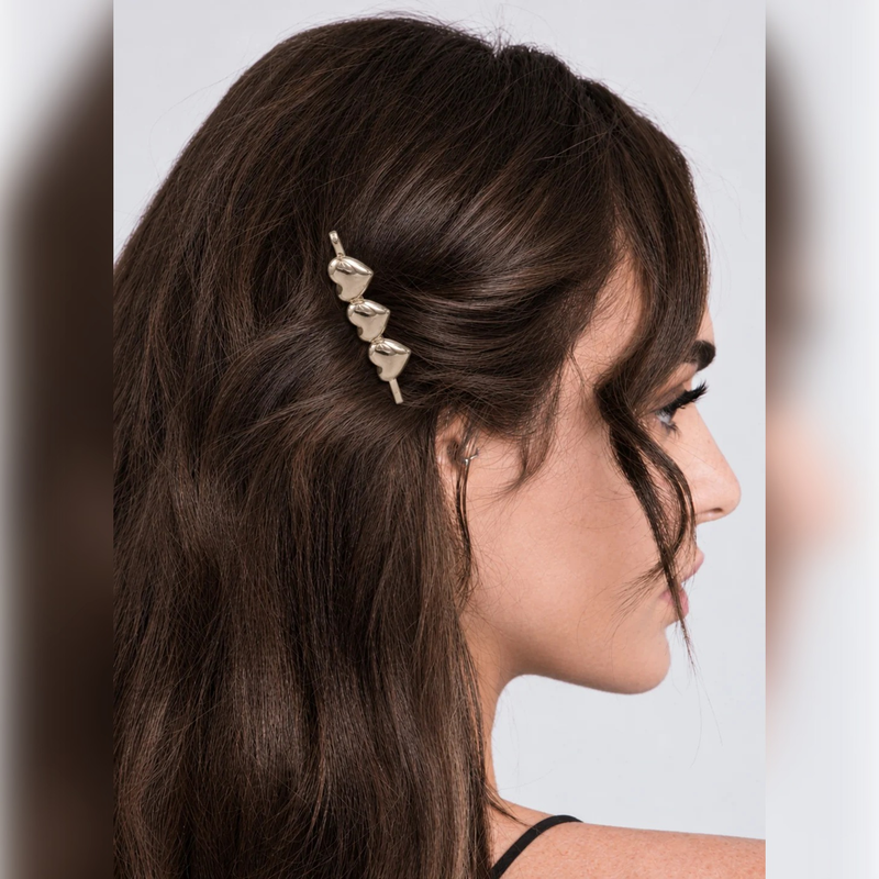 Triple Metallic Heart Hair Pin | Vybe Global Store - Image 2