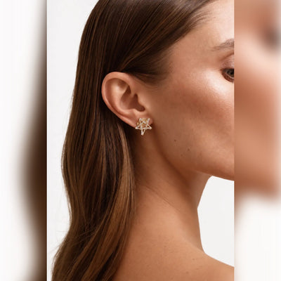 Gold Crystal Star Stud Earrings