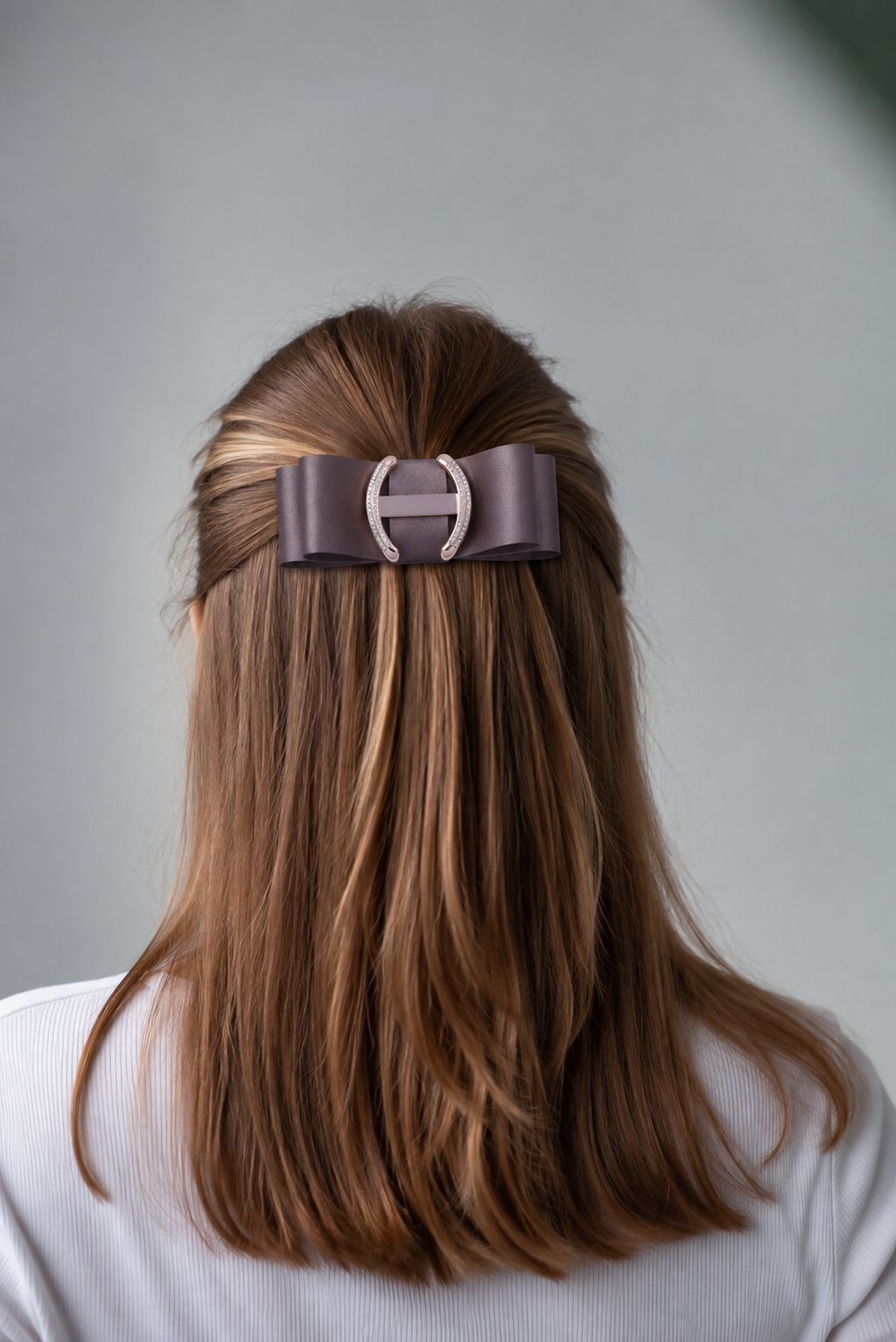 Grosgrain Bow & Curved Rhinestone Buckle Hair Clip