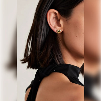 Gold Puffy Heart Stud Earrings