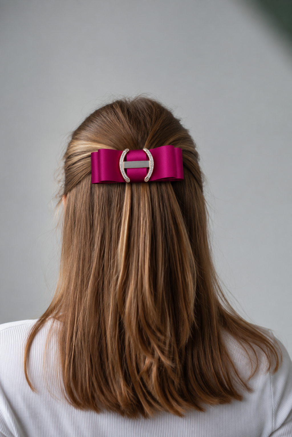 Grosgrain Bow & Curved Rhinestone Buckle Hair Clip